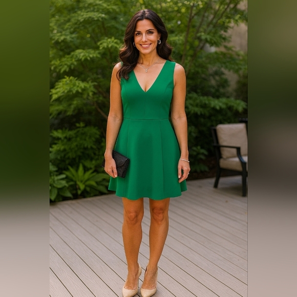 H&M Dresses & Skirts - Medium H&M Emerald Sleeveless Mini Dress V Neck Flowy Vintage Pinup 90s